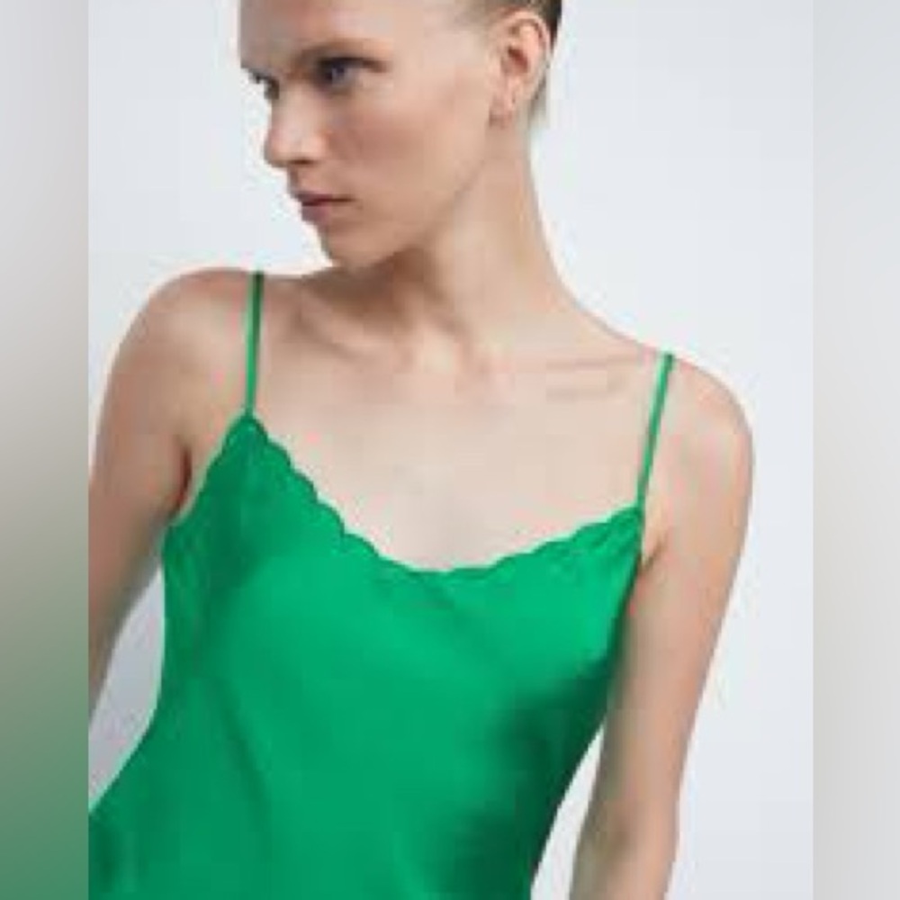 Mango Green Scalloped Camisole Top L